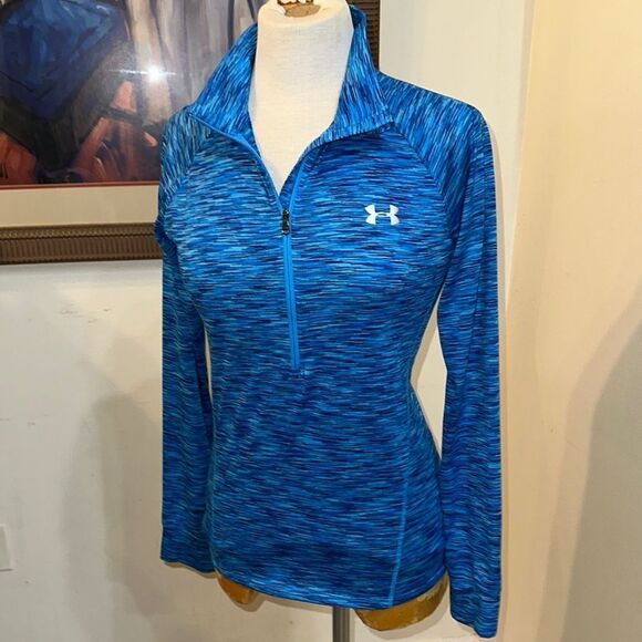 Under Armour Blue Fitted Long Sleeve Zippered Sweatshirt Size Small - Picture 6 of 11